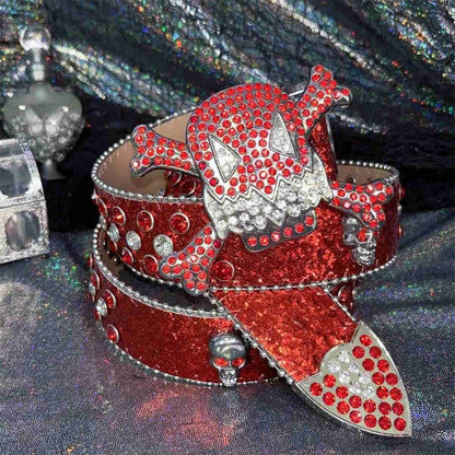 Y2K Glittering Rhinestones Punk Skull Waist Belt