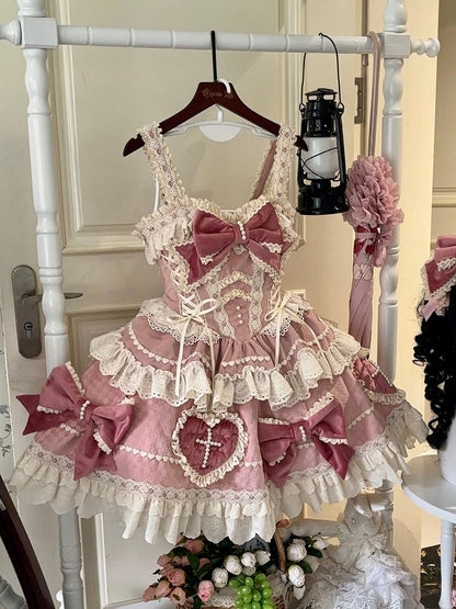 Pink Bowknots and Sweetheart Applique Skirt Sweet Lolita Dress