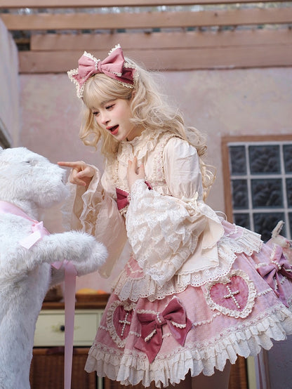 Pink Bowknots and Sweetheart Applique Skirt Sweet Lolita Dress