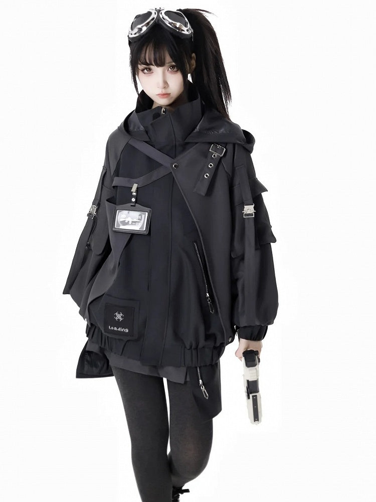 Black Buckle Straps Cyberpunk Skirt
