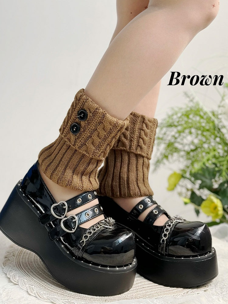 White Button Knitted Leg Warmers