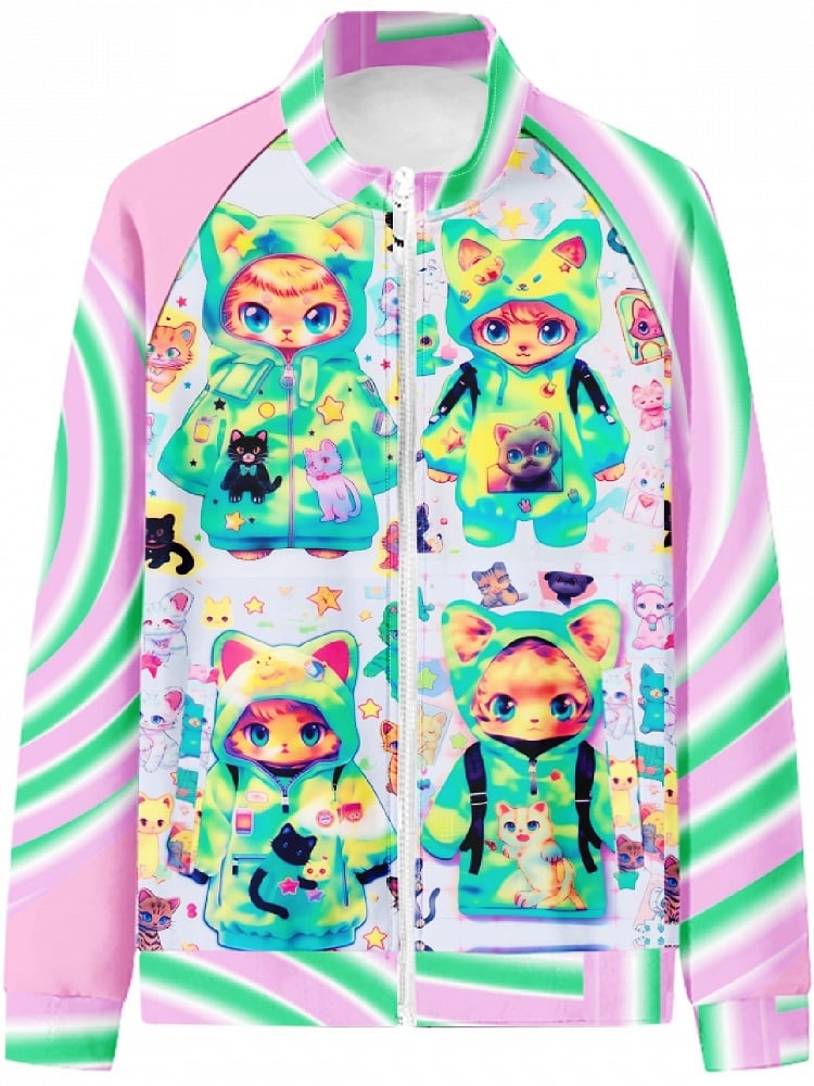 PinkGrüne Katzenjacke Print Y2K