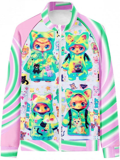 PinkGrüne Katzenjacke Print Y2K