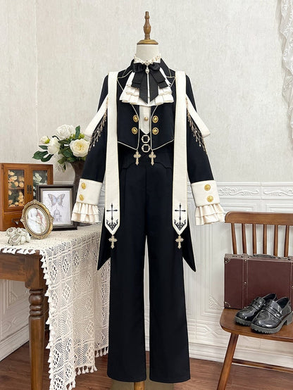 Prince Style Ouji Lolita Full Set Long Sleeves Shirt Blazer Collar Coat High Waist Pants