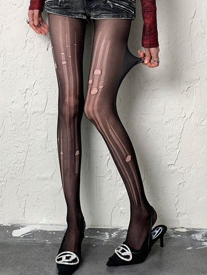 Black Design Cut-out Y2K Tights