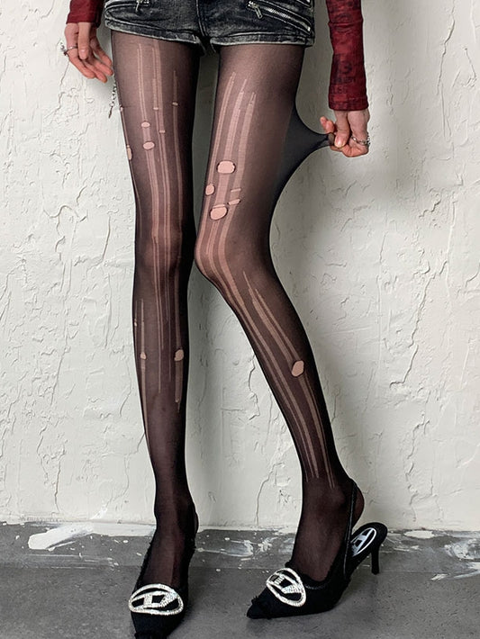 Black Design Cut-out Y2K Tights