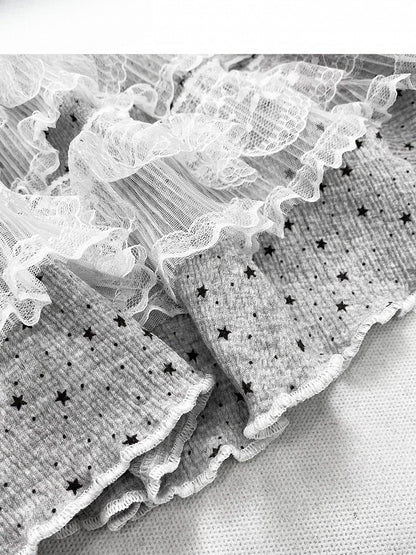 Polka-dot Pants Trim Y2K + Lace Skirt Tiered Cut Bittersweet Pattern Gray Wide-leg