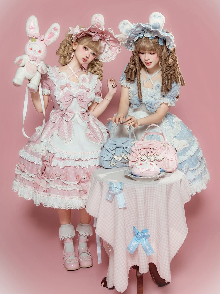 Bunny Pink Plush Ears Pattern Sweet Dots Neckline Version Gorgeous Dress Polka Light Lolita