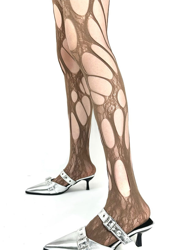Punk Asymmetrical Design Tights Cut-out Fishnet Color 4 Options