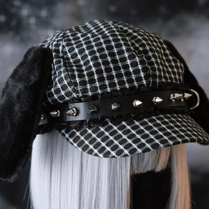 Hut Ohrstecker Schwarze Schnalle Plüsch Verziert Gothic Design Baskenmütze Ohr Welpe