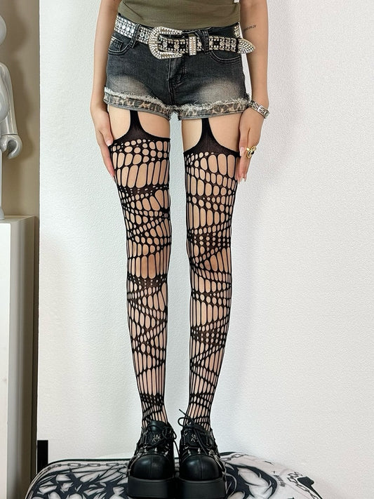 Suspender Black/White/Brown/Gray/Red Y2K Cut-out Design Stockings
