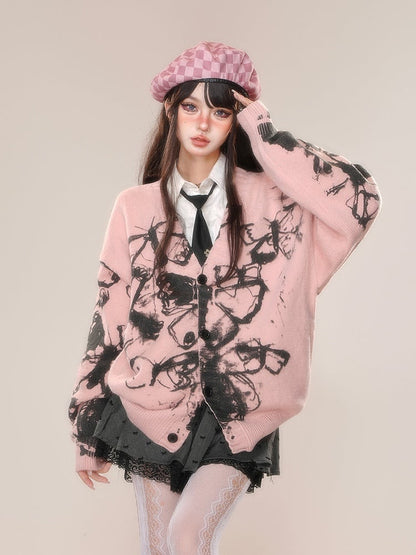 Butterfly Graffiti V-neck Cardigan