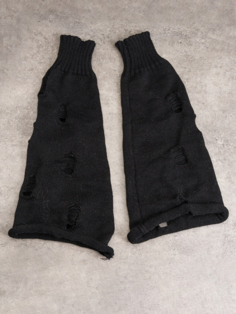 White Bones Distressed Holes Gothic Black Knit Leg Warmers