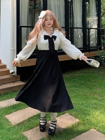 / Bowknot Abnehmbare Schulter Plus Größe Schwarz Taille Kleid Ausschnitt mit Hohe Rosa und