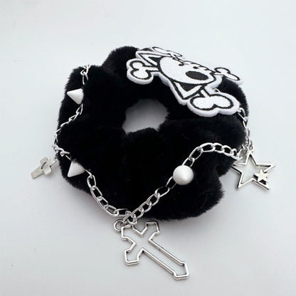 Black and White Skeleton Gothic Plush Scrunchie