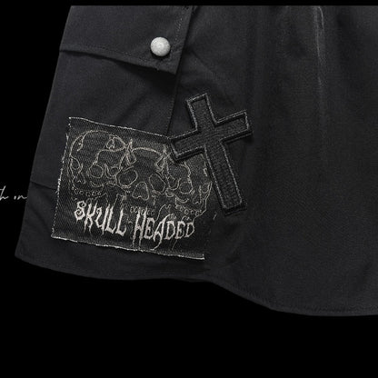 Cargo-Taschenrock mit Kreuz- und Skelett-Applikationen, Kordelzug, schwarze Taille