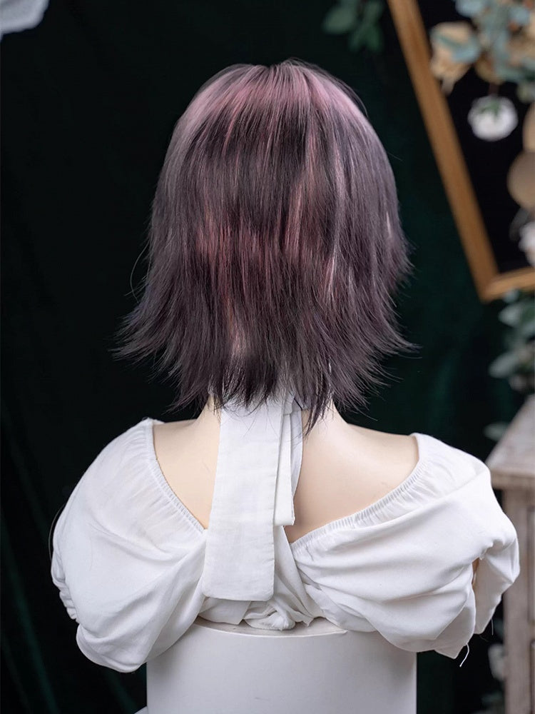 Black Color Length Highlight 35CM Short and Ouji Pink Wig Hair