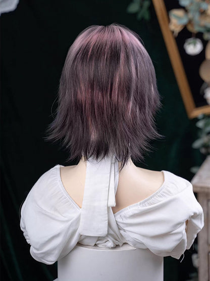 Black Color Length Highlight 35CM Short and Ouji Pink Wig Hair