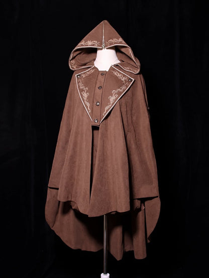 Hood Zip Ouji Embroidery Cloak Lolita Coffee Detail