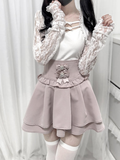 Jirai Kei Black/White Bowknots Neckline Lace Sleeves Top