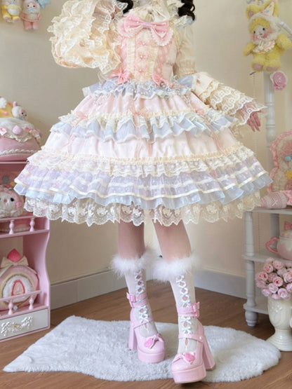 Decorated Lolita Bead Dress Hanayome Pink Chain Princess Bows