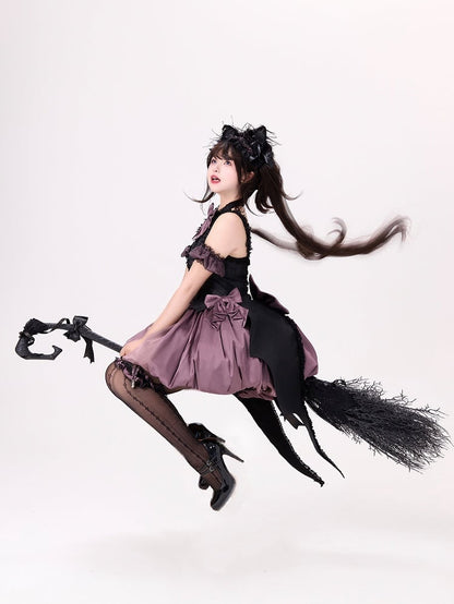 Black and Purple Bat Wings Back Bubble Skirt