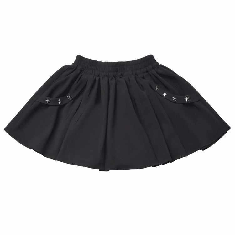 Long/Short Version Black Elastic Waist Star Studs Skirt