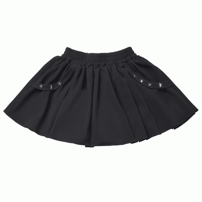 Long/Short Version Black Elastic Waist Star Studs Skirt