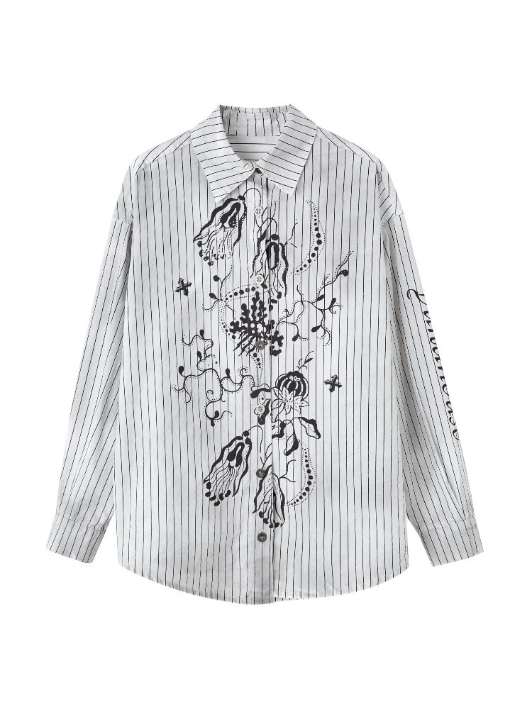 Silhouette Oversized-Shirt mit schwarz-weißen Streifen und Graffiti-Print