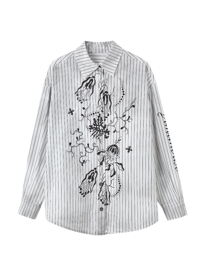 Silhouette Oversized-Shirt mit schwarz-weißen Streifen und Graffiti-Print