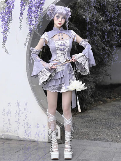 Purple Fabric Shorts Print Skirt Lining S Chinoiserie Dragon Clearance-Size 65-69CM Waist for with