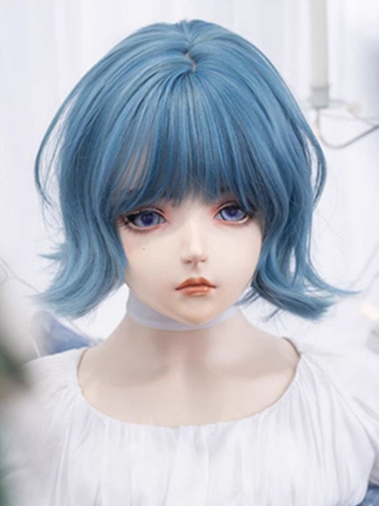 Blue 29CM Short Wig With Air Bangs
