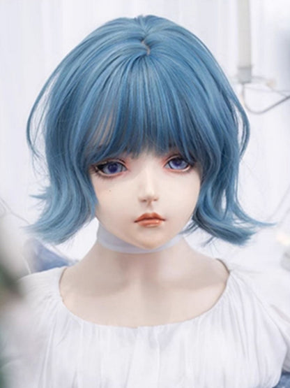 Blue 29CM Short Wig With Air Bangs