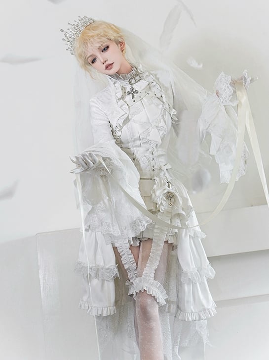 Ouji - Top Sleeveless White Lolita Neck Ruffled Outfit All Prince