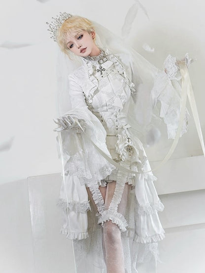 Ouji - Top Sleeveless White Lolita Neck Ruffled Outfit All Prince