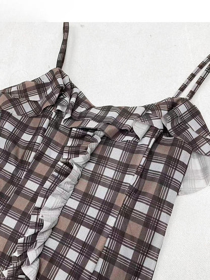 Asymmetrical Top Plaid Bittersweet Hem Cami Pattern Glamorous Brown