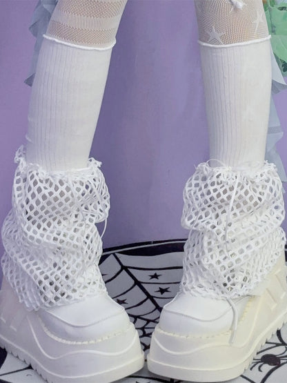 Hollow-out Warmers Y2K Details Design Black/White Bowknot Leg