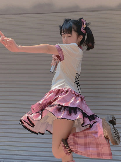 Idol Lolita Pink Plaid Bow Hairclips