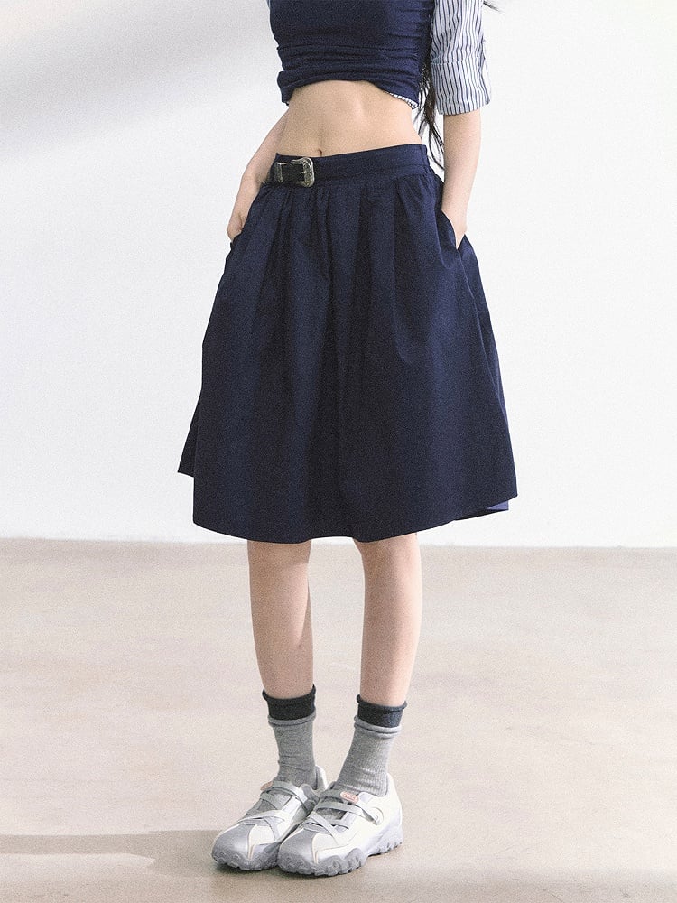 Skirt Length Knee Black/Navy Blue A-line