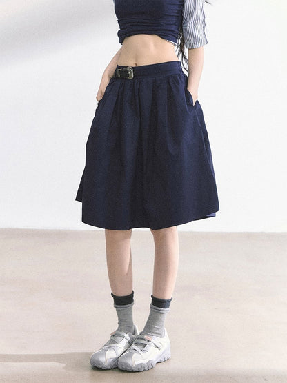 Skirt Length Knee Black/Navy Blue A-line