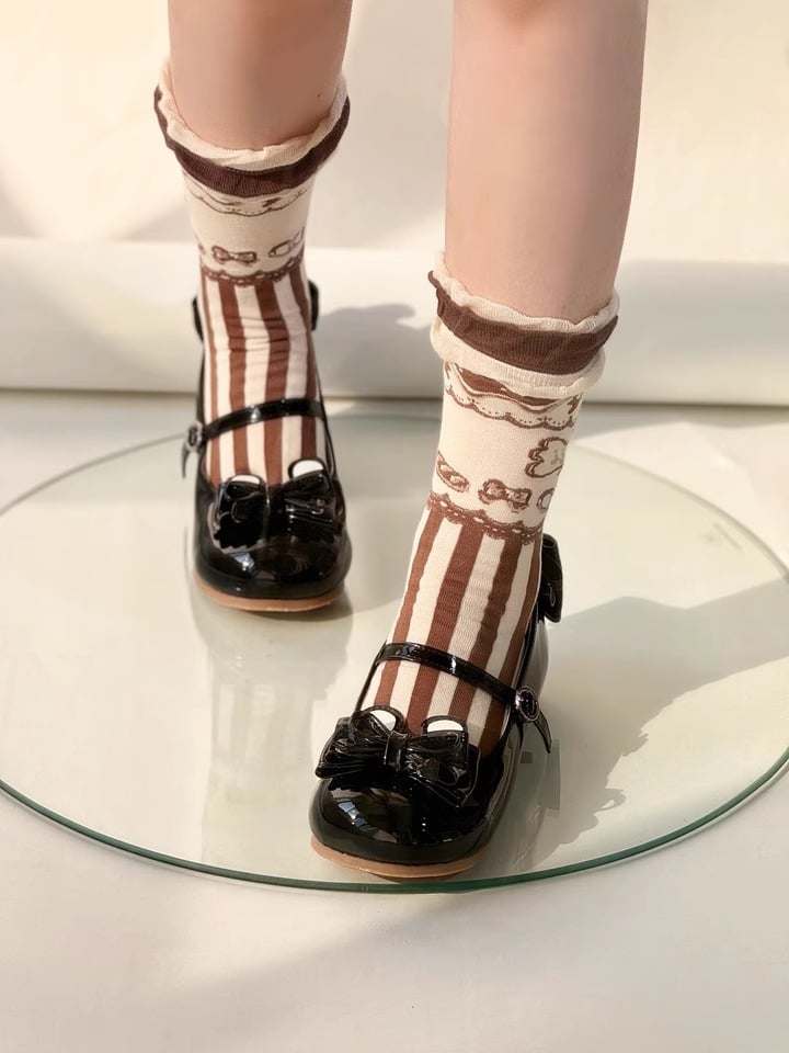 Dessert Print Striped Sweet Lolita Calf Socks