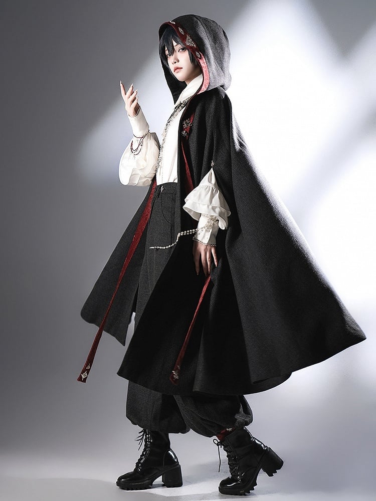 Ouji Lolita Red Strappy Black Buckle Strap Closure Cloak