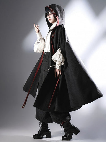Black Ouji Lolita Knickerbockers Red Cuffs Pants