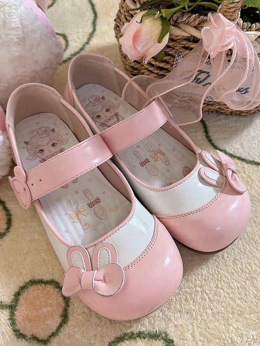 Pink Bear Flats Buckle Bowknot Decorated Ear Bunny