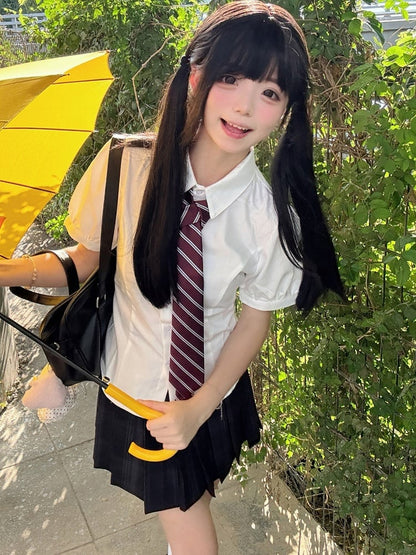 White At JK Uniform Self-tie Puff Back Sleeves Shirt Design