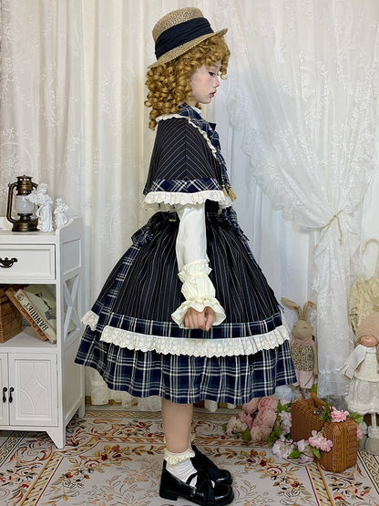 Black Stripes and Blue Plaid Pattern Cape