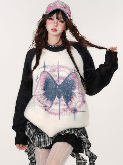 Butterfly  Black and White Soft Mohair Sweater