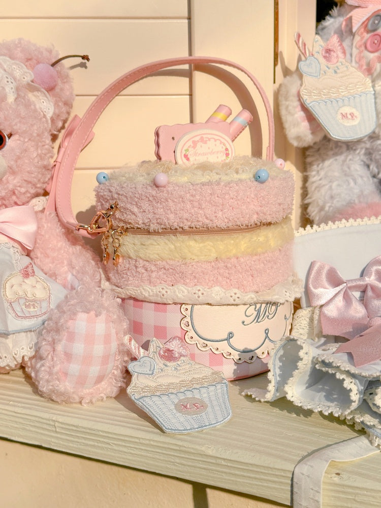 Pink Plaid Pattern Sweet Lolita Plush Cupcake Bag