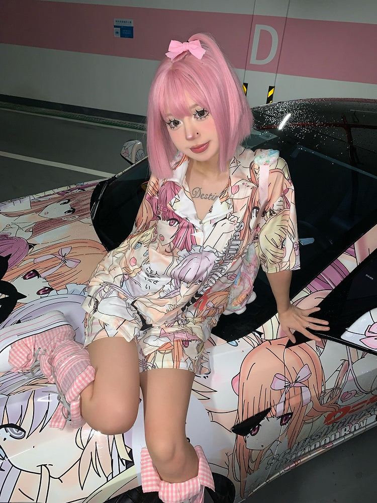 Colorful Cartoon Set Print Pajamas