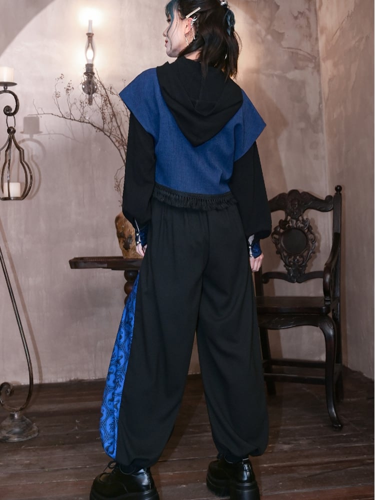 Blue Black Coral Drawsting Style	Wide-leg Cuff Pants Seahorse and Print Cheongsam